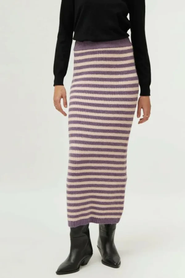 Falda larga de punto rayas moradas-COMPAÑIAFANTASTICA Outlet
