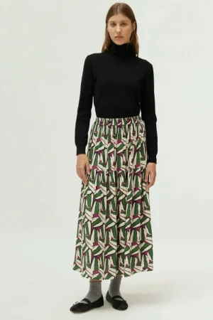 Falda larga estampado geométrico verde-COMPAÑIAFANTASTICA Flash Sale