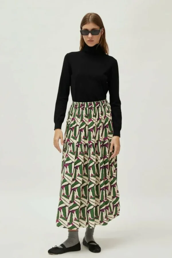 Falda larga estampado geométrico verde-COMPAÑIAFANTASTICA Flash Sale