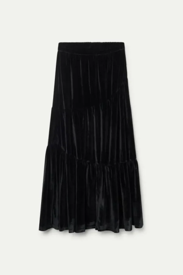 Falda larga terciopelo con fruncidos negra-COMPAÑIAFANTASTICA Best