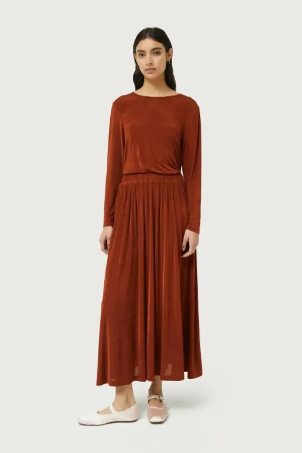 Falda midi acabado brillante marrón-COMPAÑIAFANTASTICA Outlet