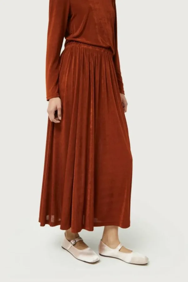 Falda midi acabado brillante marrón-COMPAÑIAFANTASTICA Outlet