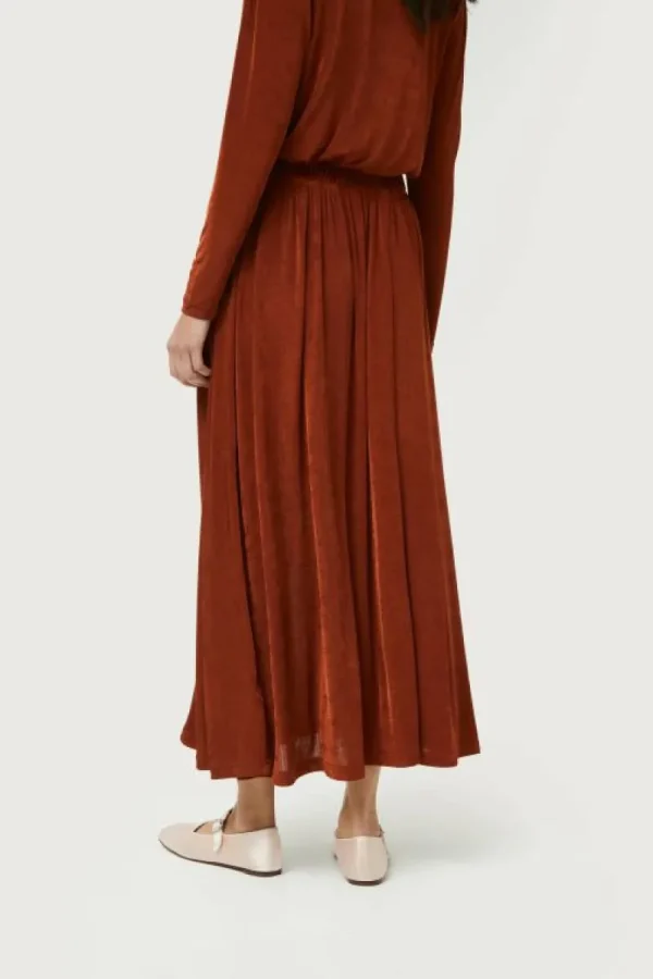 Falda midi acabado brillante marrón-COMPAÑIAFANTASTICA Outlet