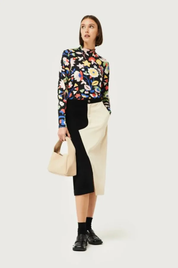 Falda midi de pana blanca y negra-COMPAÑIAFANTASTICA Best Sale