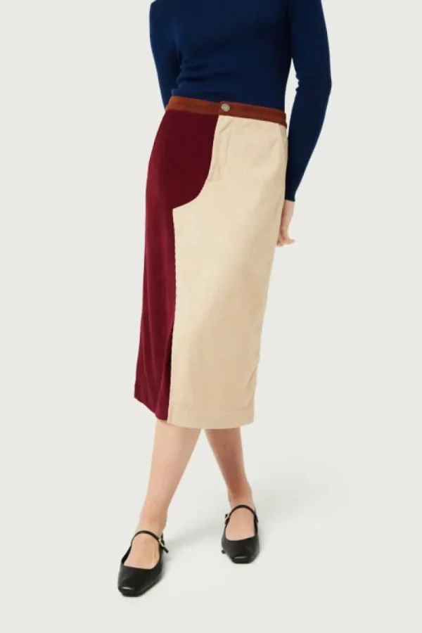 Falda midi de pana burdeos y blanca-COMPAÑIAFANTASTICA Shop
