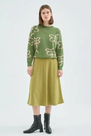 Falda midi de pana de tiro alto verde-COMPAÑIAFANTASTICA Cheap