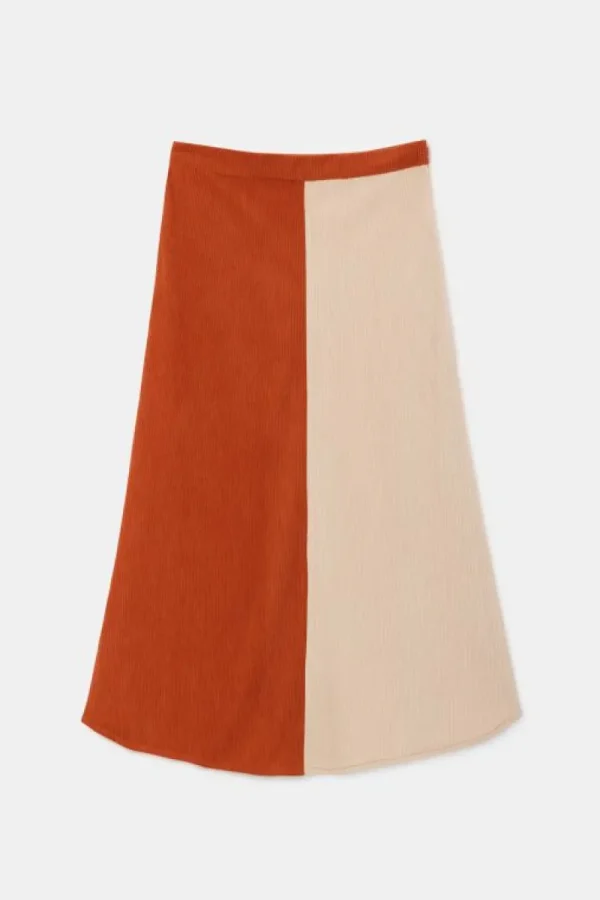 falda_midi_de_pana_de_tir_1.webp Falda midi de pana de tiro alto bicolor beige-COMPAÑIAFANTASTICA Best Sale