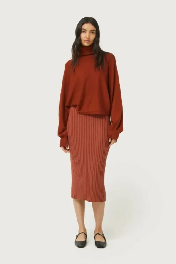 Falda midi de punto marrón-COMPAÑIAFANTASTICA Outlet