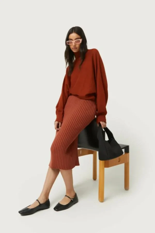 Falda midi de punto marrón-COMPAÑIAFANTASTICA Outlet