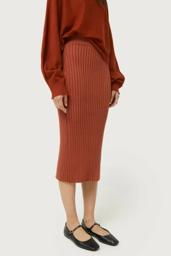 Falda midi de punto marrón-COMPAÑIAFANTASTICA Outlet