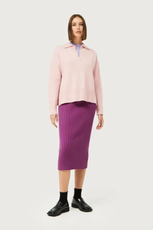 Falda midi de punto morada-COMPAÑIAFANTASTICA Fashion