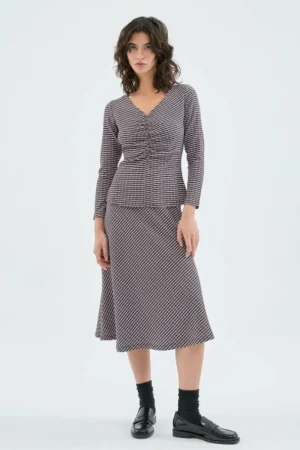 Falda midi elástica con estampado de cuadros-COMPAÑIAFANTASTICA Sale