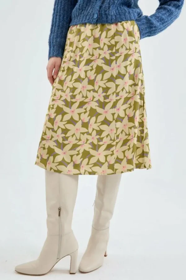 Falda midi elástica con estampado floral verde-COMPAÑIAFANTASTICA Best