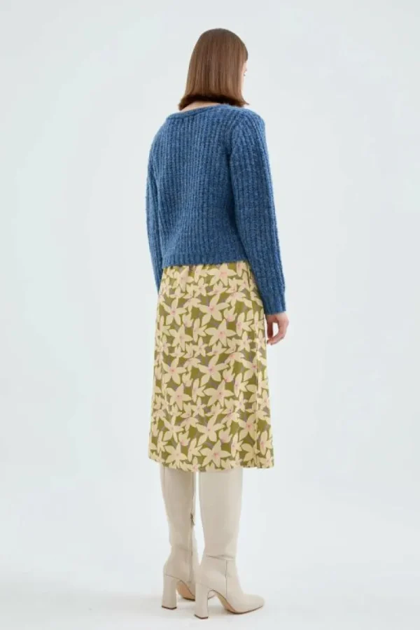 Falda midi elástica con estampado floral verde-COMPAÑIAFANTASTICA Best