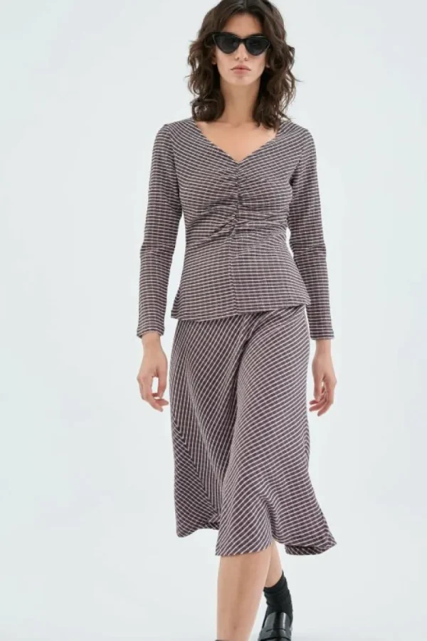 Falda midi elástica con estampado de cuadros-COMPAÑIAFANTASTICA Sale