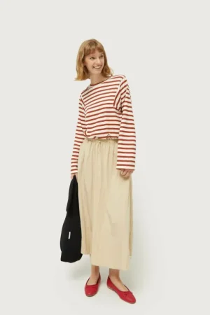 Falda midi en tejido técnico beige-COMPAÑIAFANTASTICA Outlet