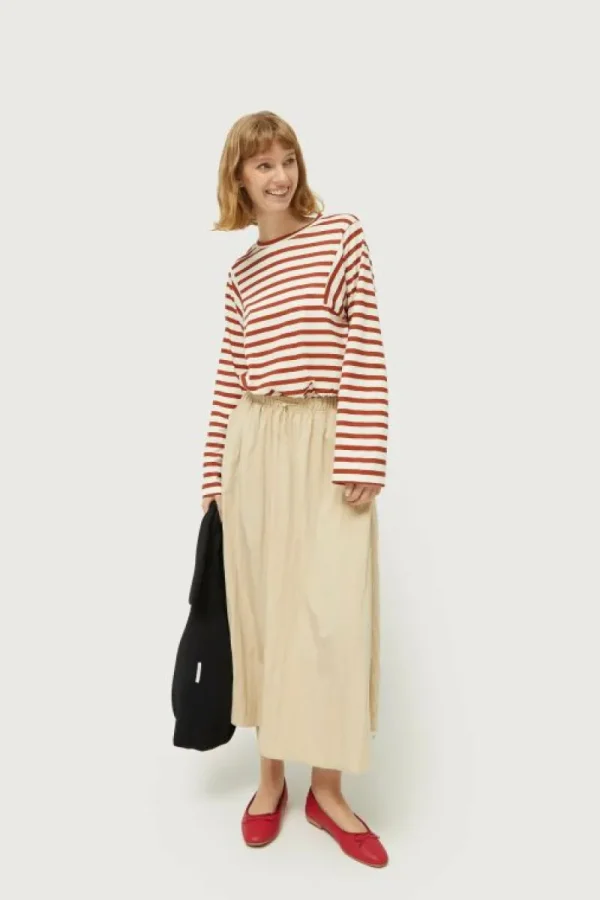 Falda midi en tejido técnico beige-COMPAÑIAFANTASTICA Outlet