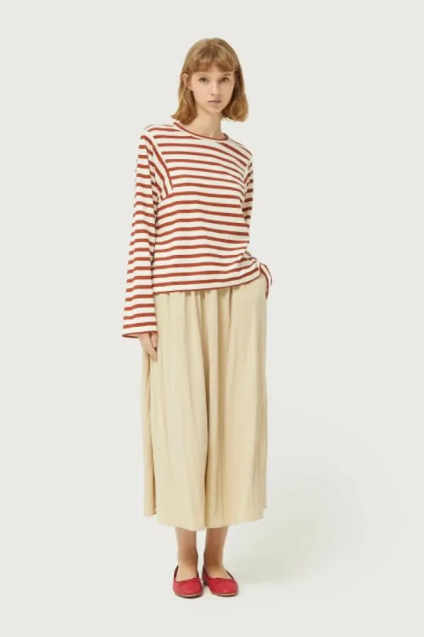 Falda midi en tejido técnico beige-COMPAÑIAFANTASTICA Outlet