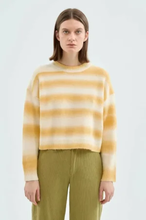 Jersey crop de punto con estampado de rayas amarillas-COMPAÑIAFANTASTICA Outlet