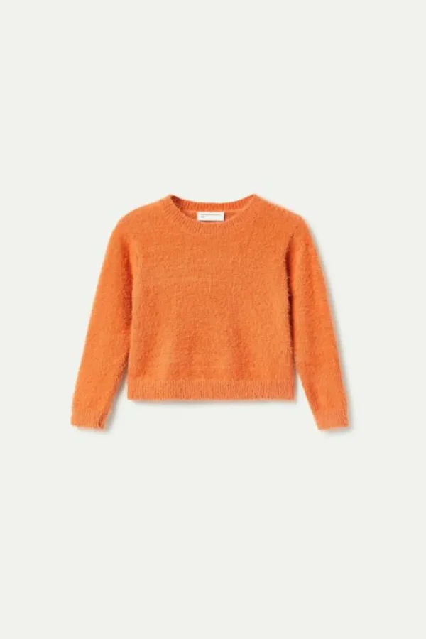 Jersey de niña de punto con textura naranja-MINI Online