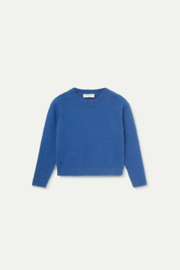 Jersey de niña de punto con textura azul-MINI New