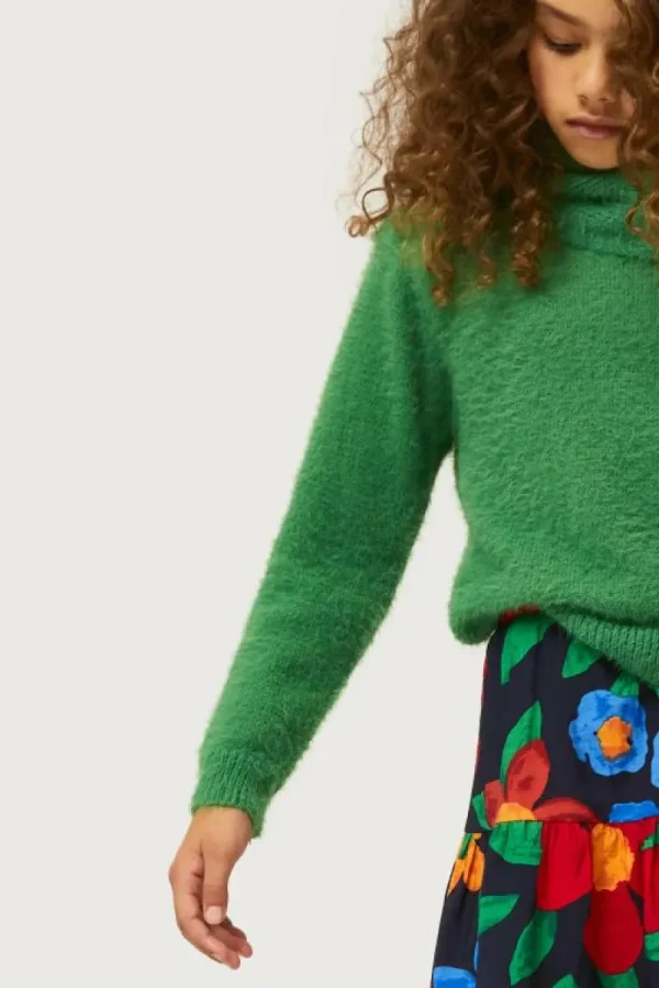 Jersey de niña de punto con textura verde-MINI Fashion