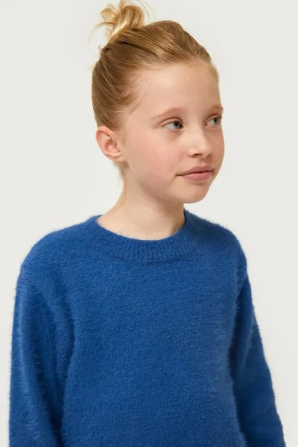 Jersey de niña de punto con textura azul-MINI New