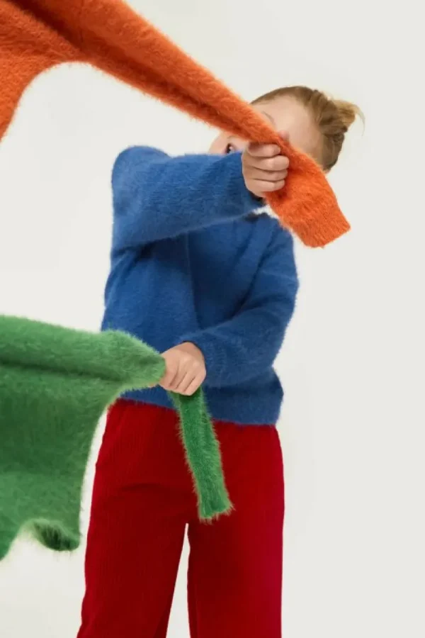 Jersey de niña de punto con textura azul-MINI New