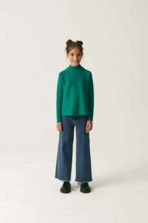 Jersey de niña de punto evasé verde-MINI Sale