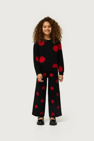 Jersey de niña de punto jacquard estampado de lunares rojos-MINI Cheap