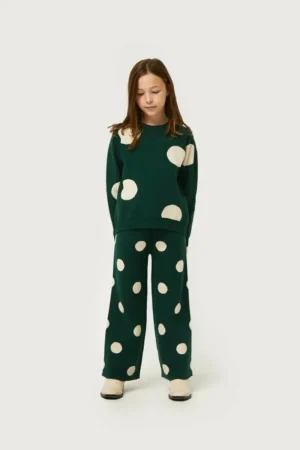 Jersey de niña de punto jacquard estampado de lunares blancos-MINI Best Sale