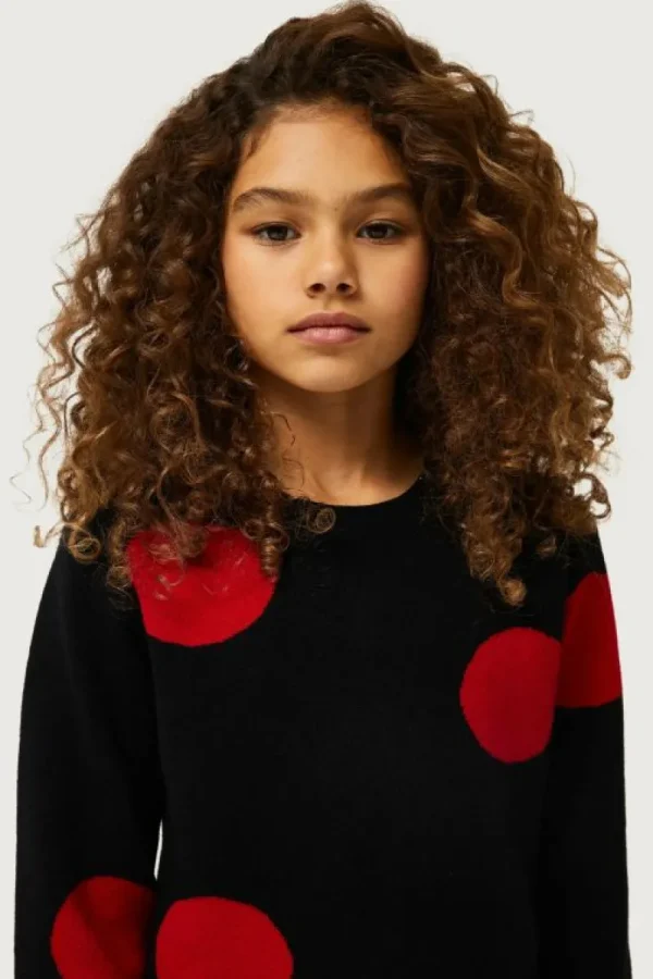 Jersey de niña de punto jacquard estampado de lunares rojos-MINI Cheap