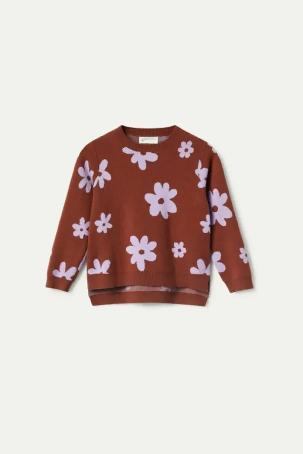 Jersey de niña estampado flores marrón-MINI Best