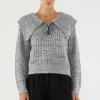 Jersey de punto brillante con cuello solapa gris-COMPAÑIAFANTASTICA Discount
