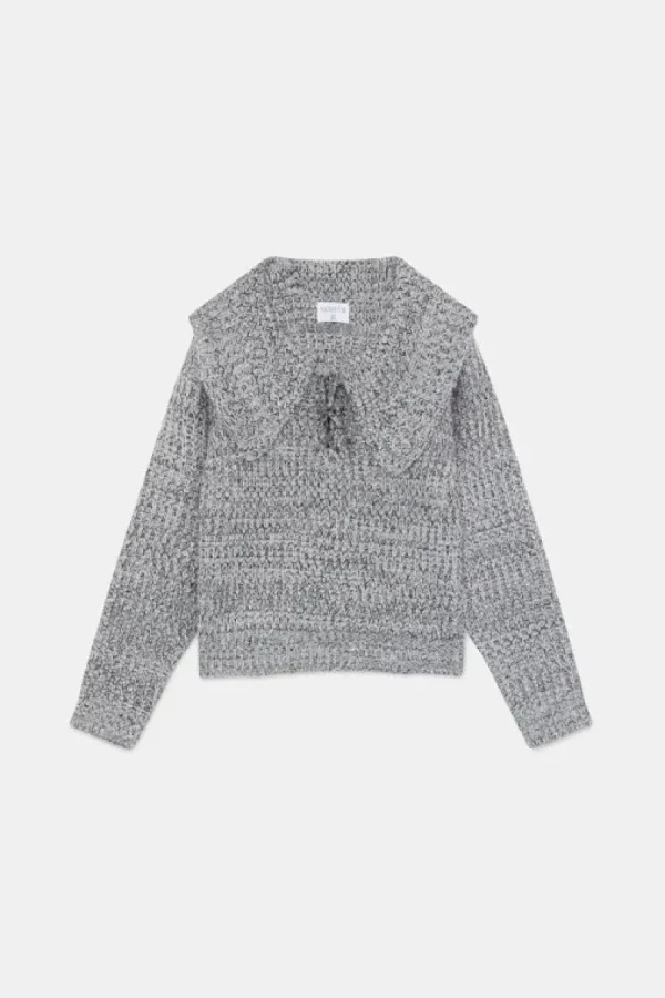 Jersey de punto brillante con cuello solapa gris-COMPAÑIAFANTASTICA Discount