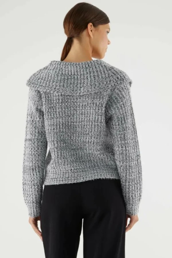 Jersey de punto brillante con cuello solapa gris-COMPAÑIAFANTASTICA Discount