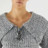 Jersey de punto brillante con cuello solapa gris-COMPAÑIAFANTASTICA Discount