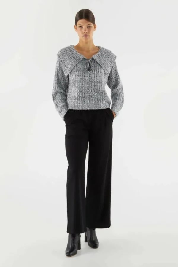 Jersey de punto brillante con cuello solapa gris-COMPAÑIAFANTASTICA Discount