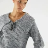 Jersey de punto brillante con cuello solapa gris-COMPAÑIAFANTASTICA Discount