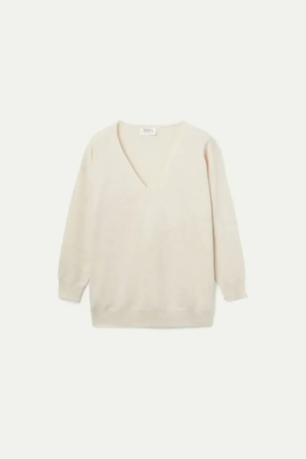 jersey_de_punto_con_cuell_1.webp Jersey de punto con cuello pico blanco-COMPAÑIAFANTASTICA Fashion