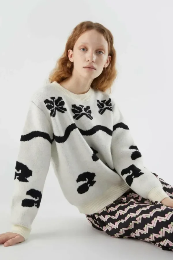 Jersey de punto jacquard con motivos negros-COMPAÑIAFANTASTICA New