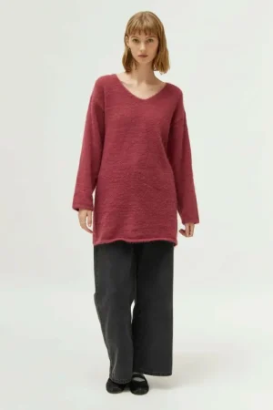 Jersey largo cuello pico marrón-COMPAÑIAFANTASTICA Sale