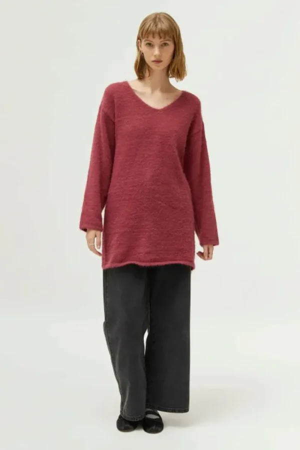 jersey_largo_cuello_pico__0-1.webp Jersey largo cuello pico marrón-COMPAÑIAFANTASTICA Sale