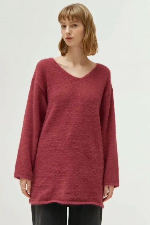 jersey_largo_cuello_pico__2-1.webp Jersey largo cuello pico marrón-COMPAÑIAFANTASTICA Sale