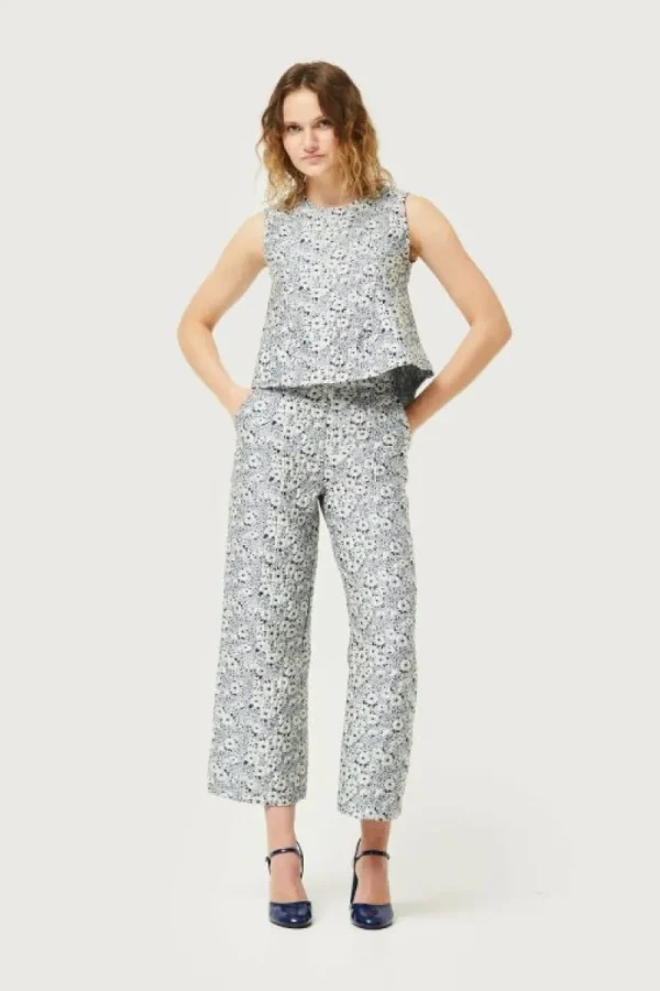 Pantalón con estampado floral azul y blanco-COMPAÑIAFANTASTICA Clearance