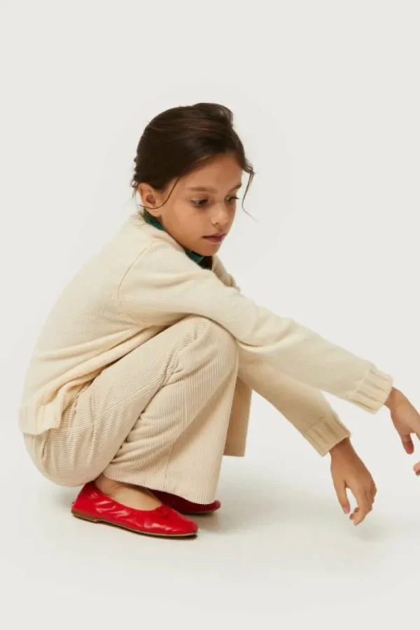 Pantalón de niña de pana blanco-MINI Fashion