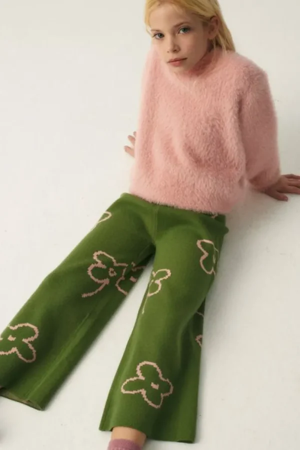 Pantalón de niña de punto con estampado floral-MINI Sale