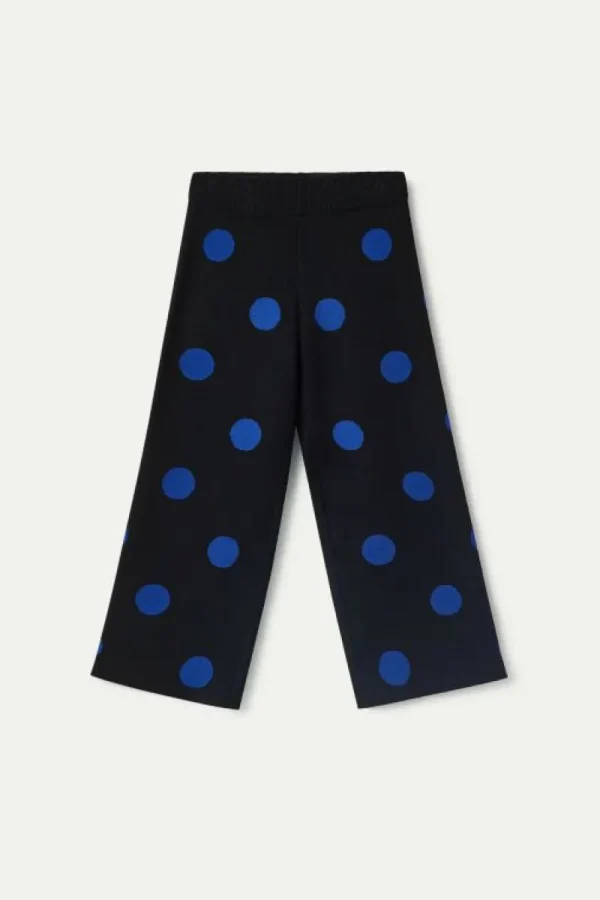 Pantalón de niña de punto jacquard estampado de lunares azules-MINI Outlet