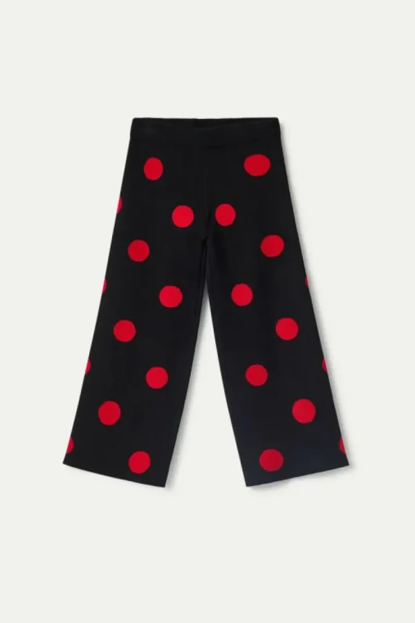 Pantalón de niña de punto jacquard estampado de lunares rojos-MINI Online