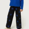 Pantalón de niña de punto jacquard estampado de lunares azules-MINI Outlet